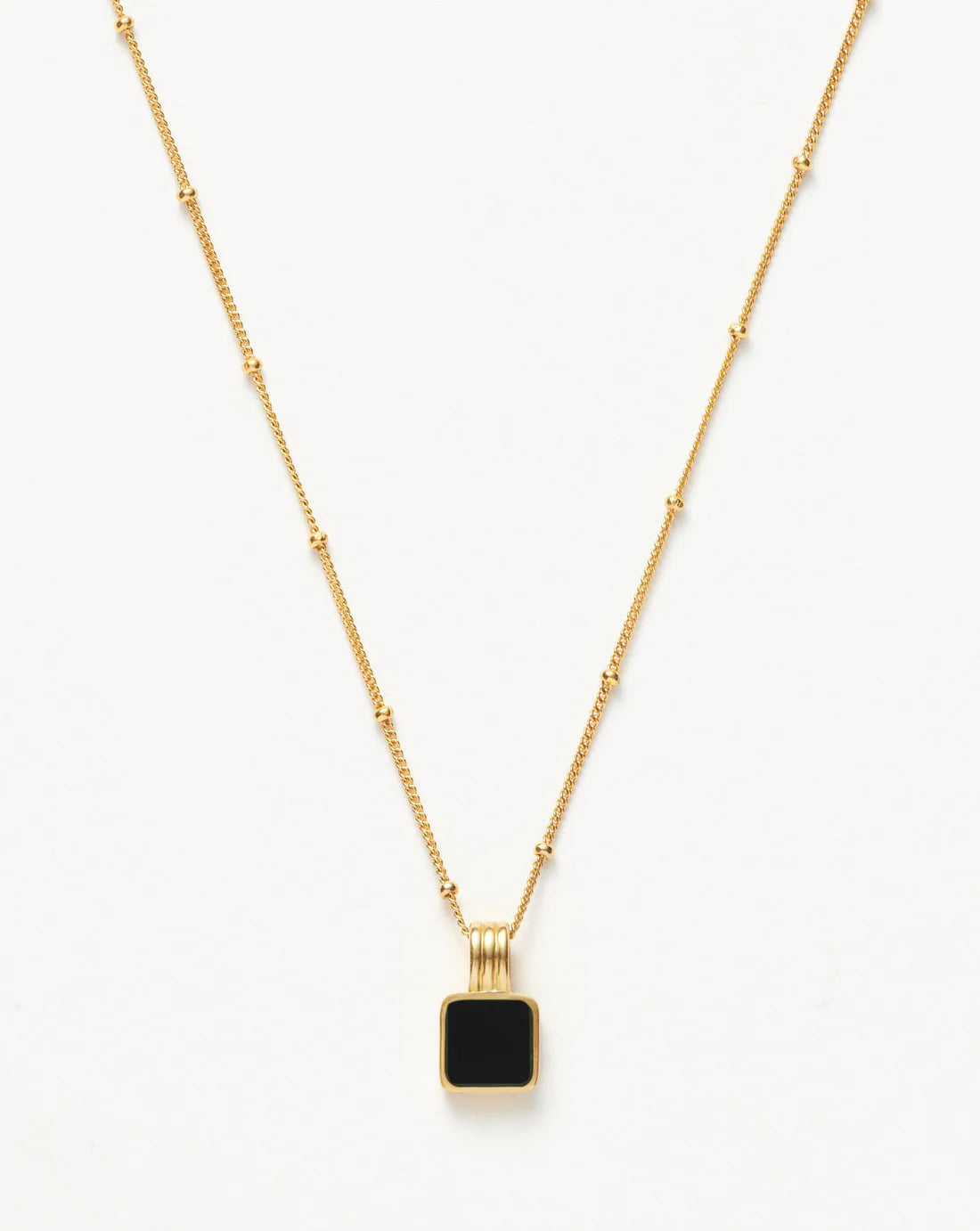 Square Onyx Pendant Necklace – Delicate Chain, Protection Stone
