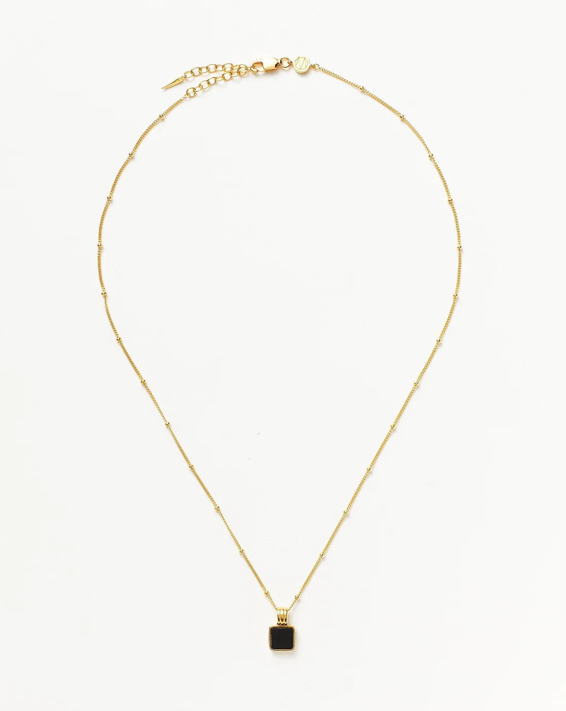 Square Onyx Pendant Necklace – Delicate Chain, Protection Stone