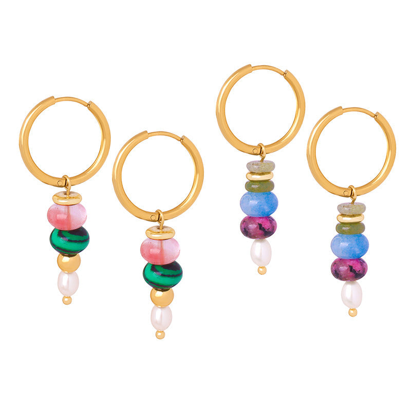 14k natural stone abacus gold earrings
