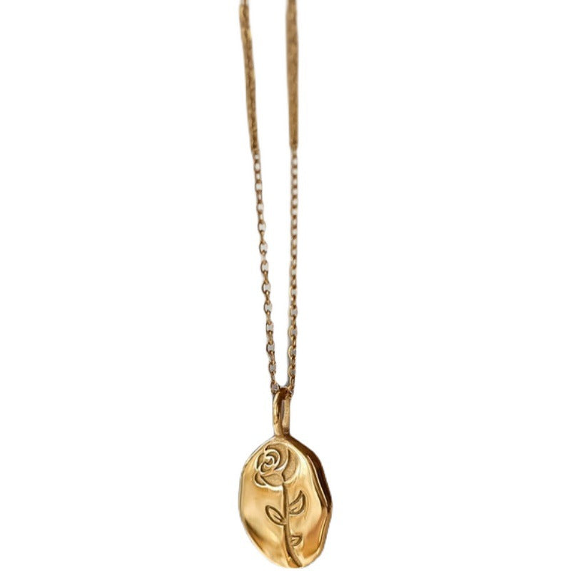 14K Oval Rose Round Card Necklace