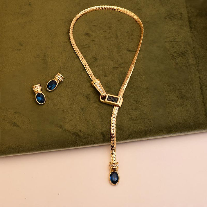 Aurora Y-Shaped Snake Chain Necklace – Natural Sapphire