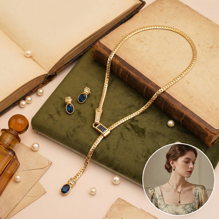 Aurora Y-Shaped Snake Chain Necklace – Natural Sapphire